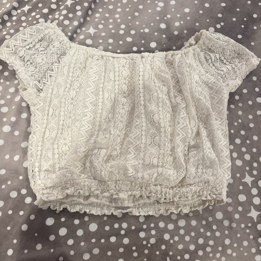 Hollister White Puff Sleeve Smocked Crop Blouse